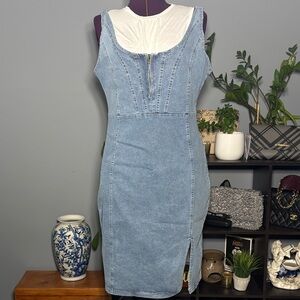 Denim Adjustable Straps Stretchy Midi Dress